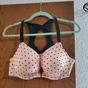 Cacique Polka Dot Racerback Bra - Pink and Black